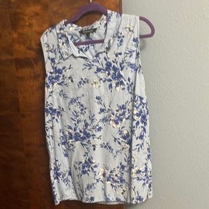 Linen light, blue, print, sleeveless top